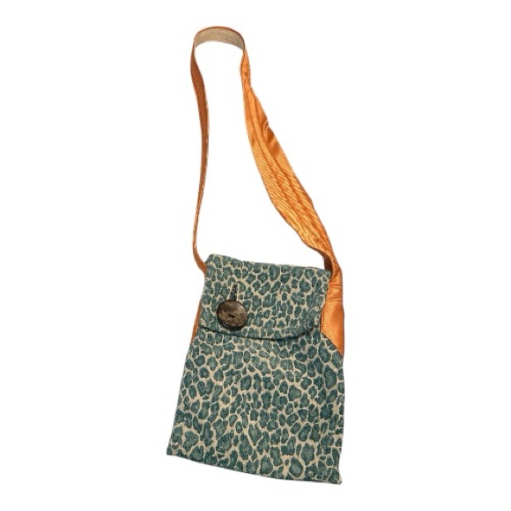 Tie Wear Clothing Teal Green Animal Print Mini Crossbody Purse Wood Button Bag